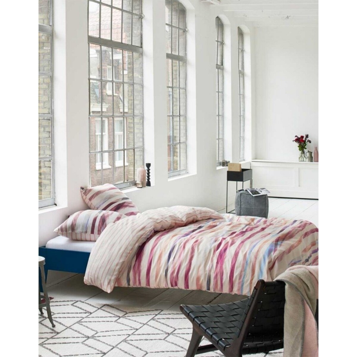 Ekskluzywny komplet pościeli z bawełny satynowej w kolorowe pasy, poszewka ozdobna, pościel w pasy, pościel Esprit, 140 x 220 cm