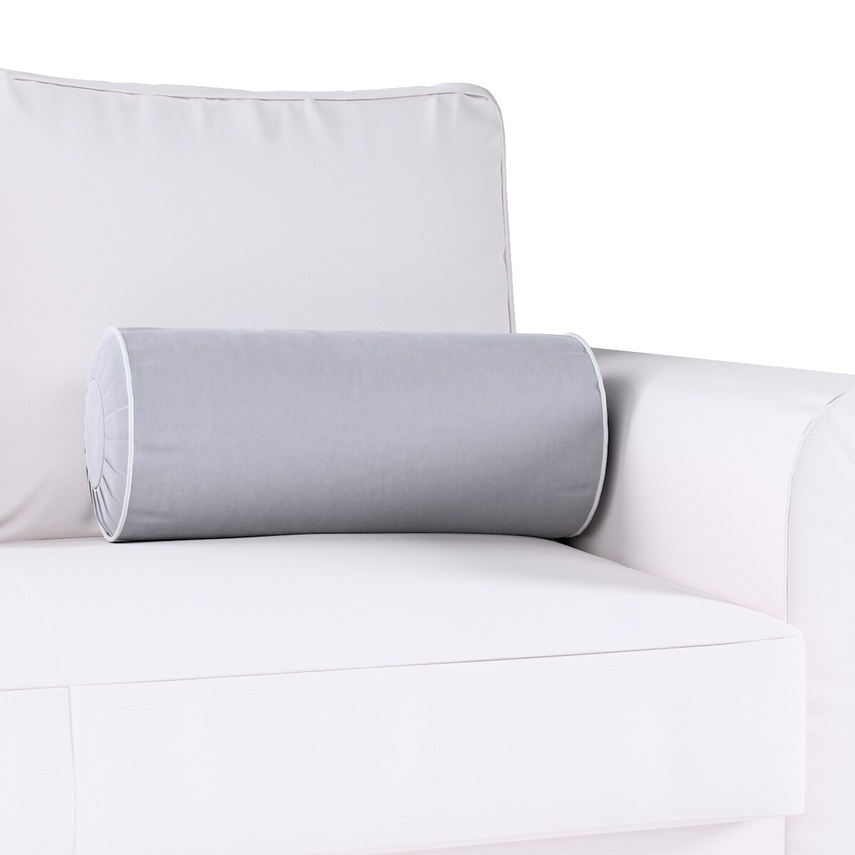 Poduszka wałek z zakładkami z lamówką, srebrzysty szary, Ø20 x 50 cm, Velvet