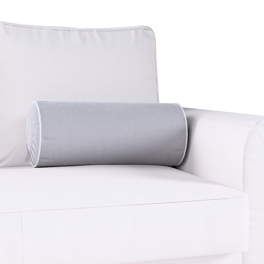 Poduszka wałek z zakładkami z lamówką, srebrzysty szary, Ø20 x 50 cm, Velvet