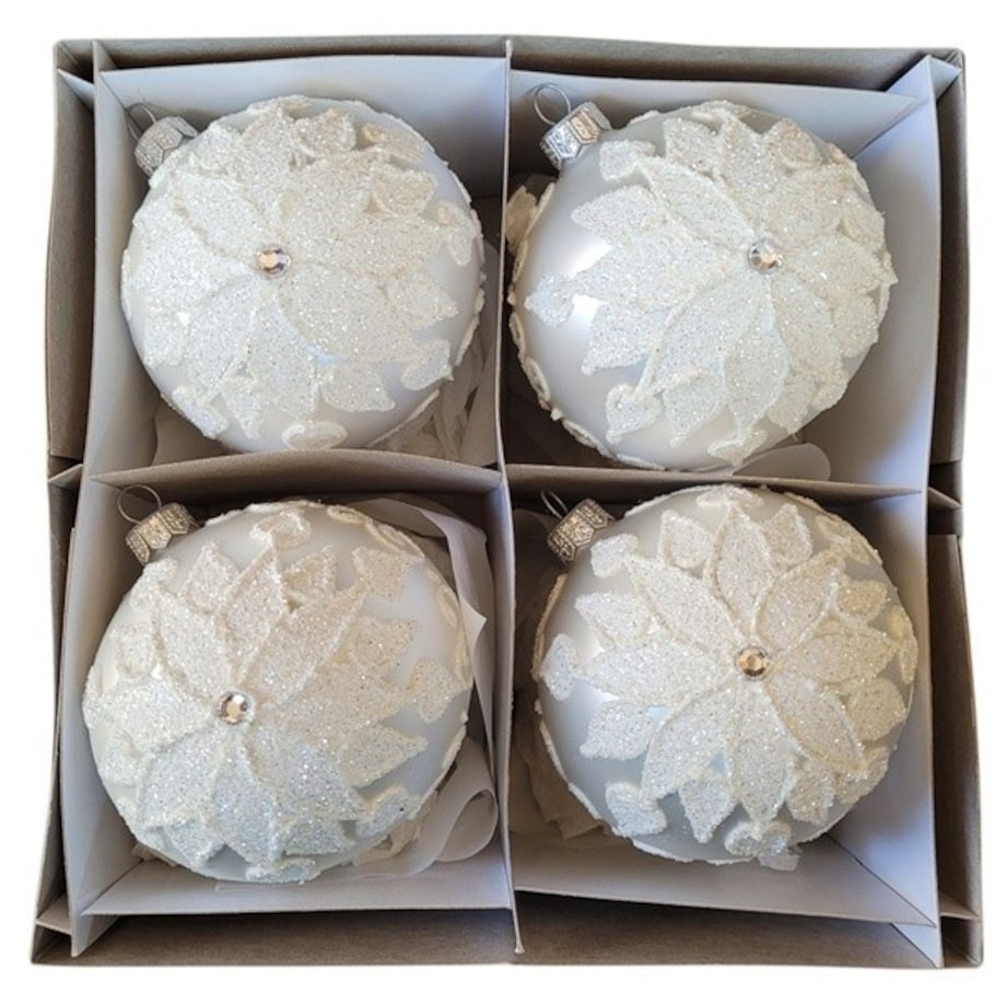 Bombka szklana 4 szt. SILENZIO NEVOSO białe Ø 100 mm