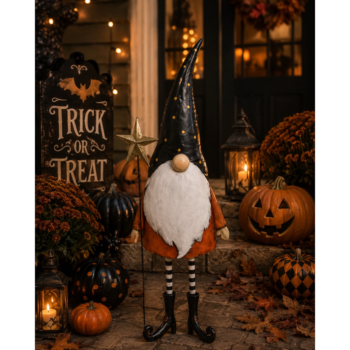 Dekoracja Halloween - metalowy skrzat 69x25,5x12 cm NANO