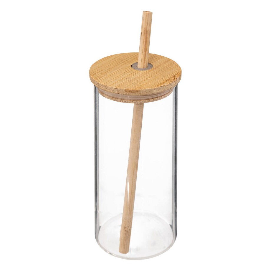 Szklany dzbanek i 4 szklanki z bambusową pokrywką