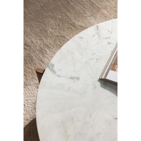 Stolik kawowy z drewna mango i białego marmuru Lavinia Ø90 cm