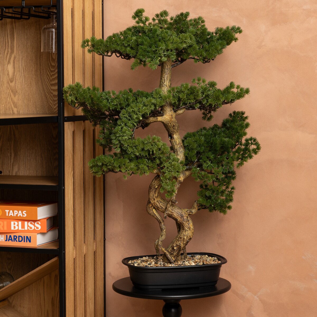 Sztuczne drzewko Bonsai POLIN, czarna ceramiczna donica, 72 x 36 x 86 cm
