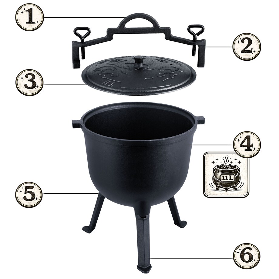 Kociołek żeliwny 11L Berdsen BD-482 garnek myśliwski pieczonki na ognisko grill + przepisy