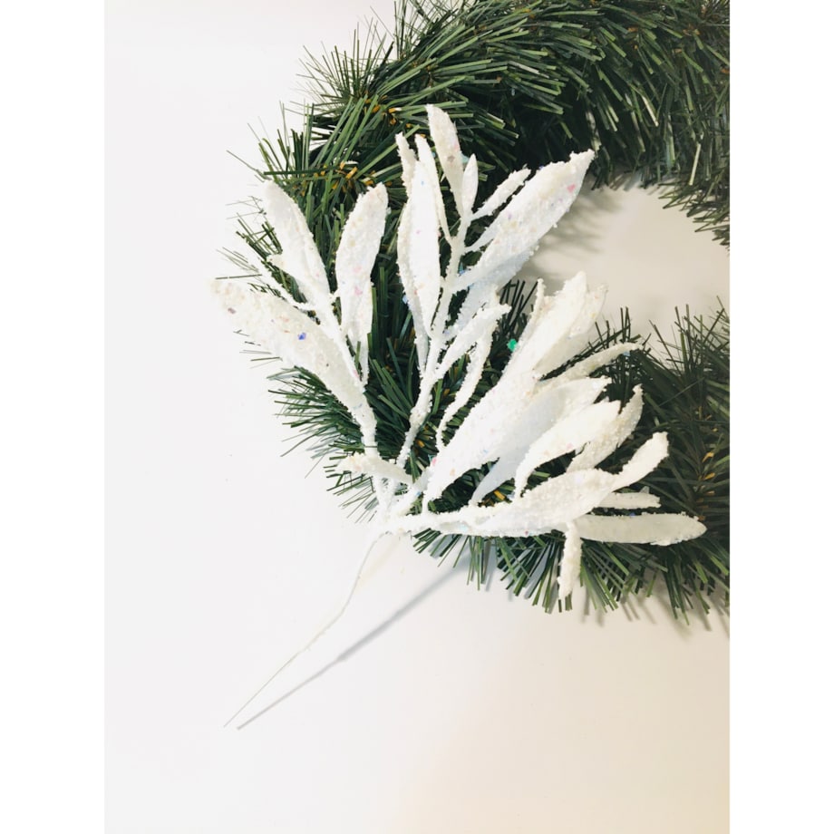 LIŚĆ brokatowy biały GAŁĄZKA do dekorowania stroika święta choinka pik