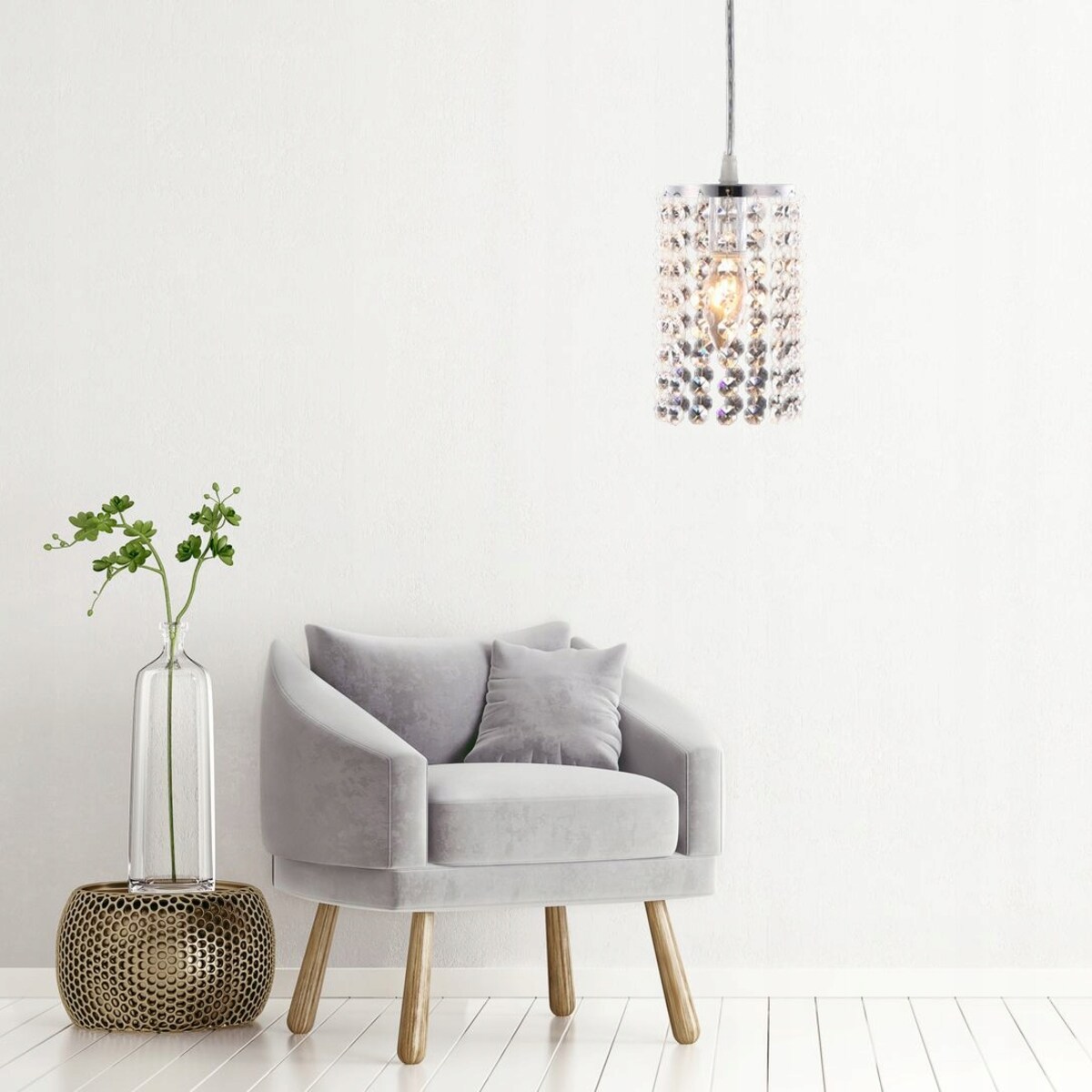 Lampa Sufitowa Wisząca Kryształy Glamour Srebro