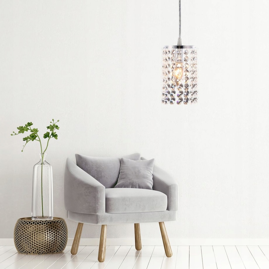 Lampa Sufitowa Wisząca Kryształy Glamour Srebro