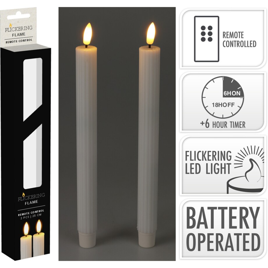 Woskowane świece stołowe z LED, 25 cm