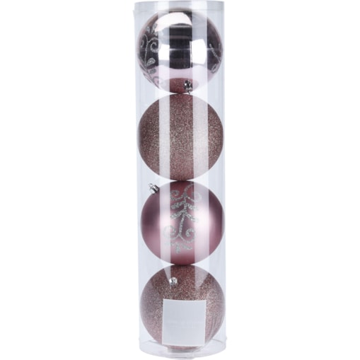 KOMPLET 4 BOMBEK ŚWIĄTECZNE 12CMRÓŻOWE