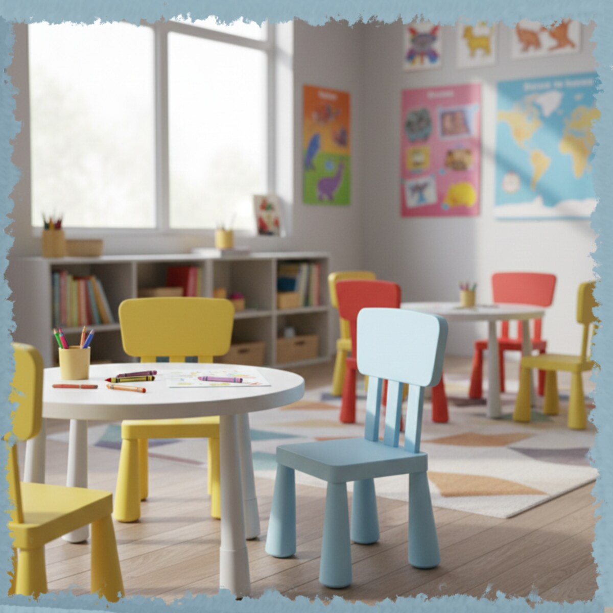 Krzesełko dla dzieci plastikowe z oparciem wygodne do pokoju niebieskie