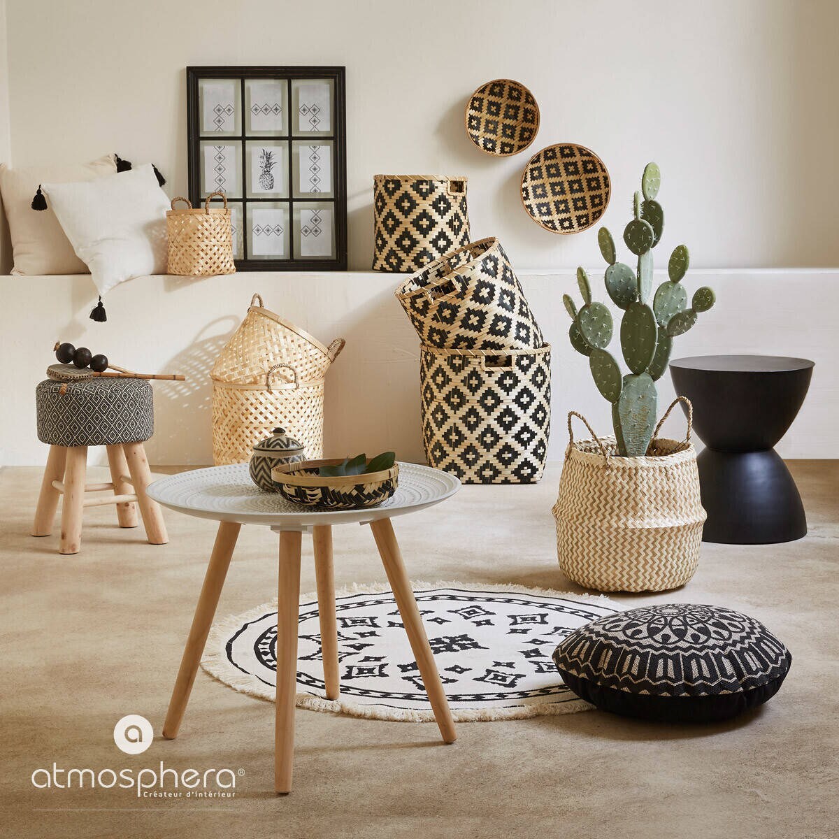 Okrągła poducha do siedzenia w etniczne wzory, Ø 50 cm