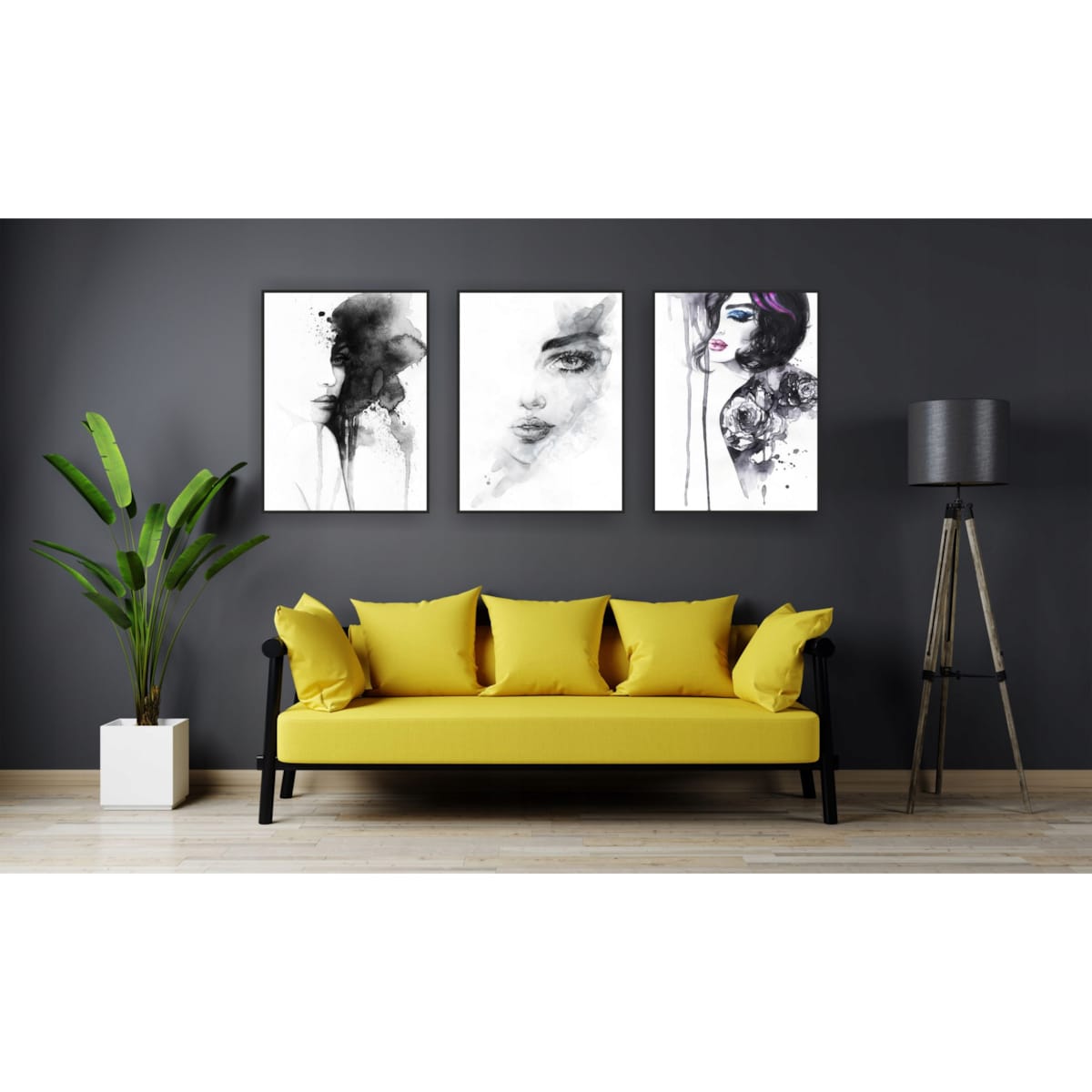 Obrazy na ścianę Plakaty w czarnej ramie zestaw Tryptyk do sypialni Kobiety