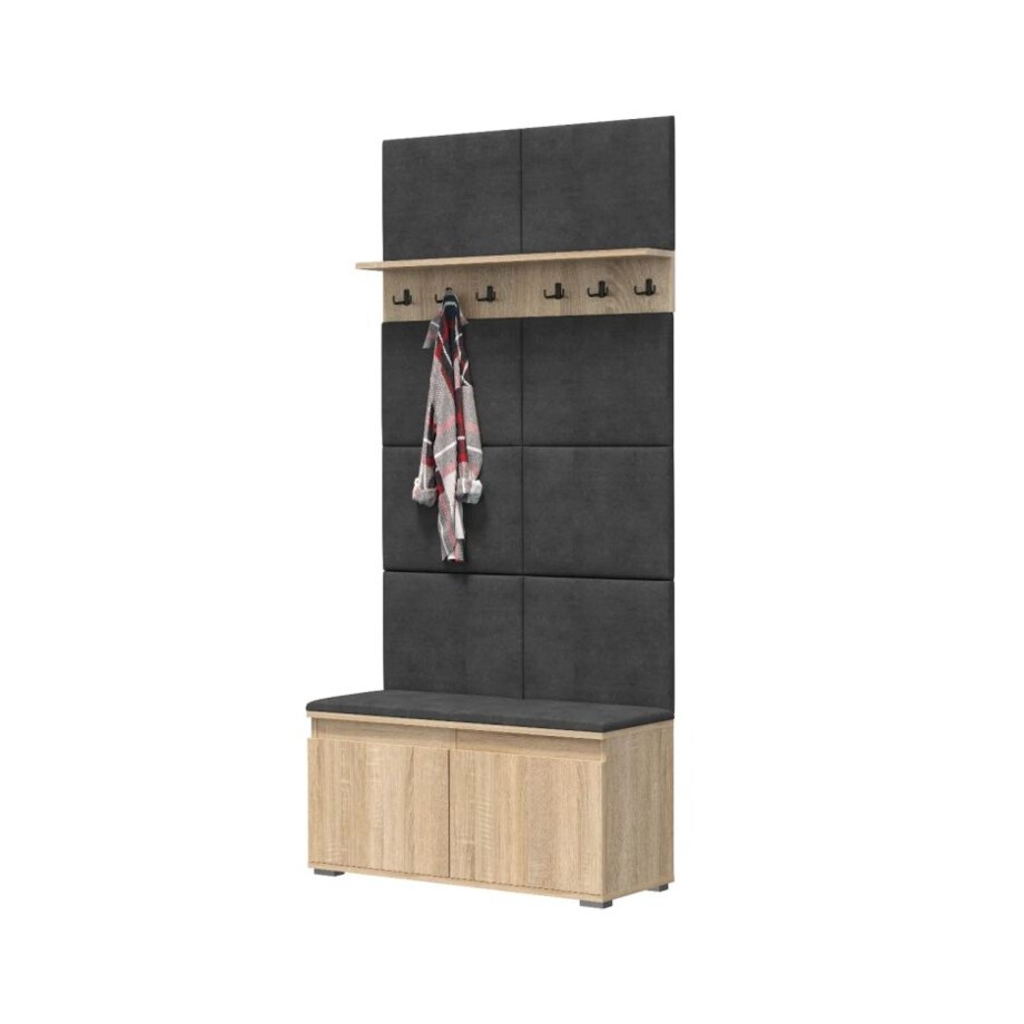 Szafka na buty z siedziskiem i wieszakiem SINGAPUR 100 dąb sonoma/szara
