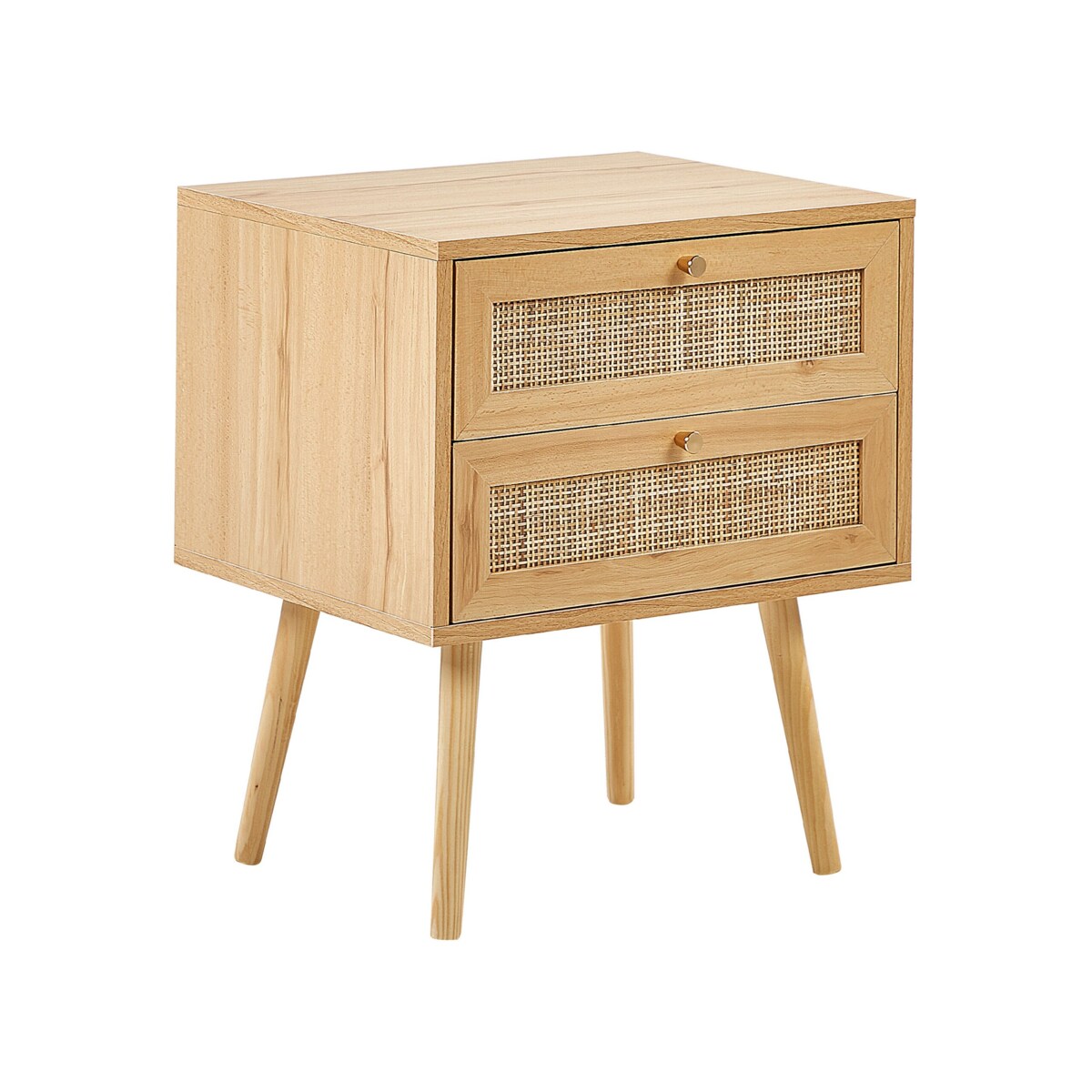 Szafka nocna 2 szuflady fronty rattanowe jasne drewno PEROTE