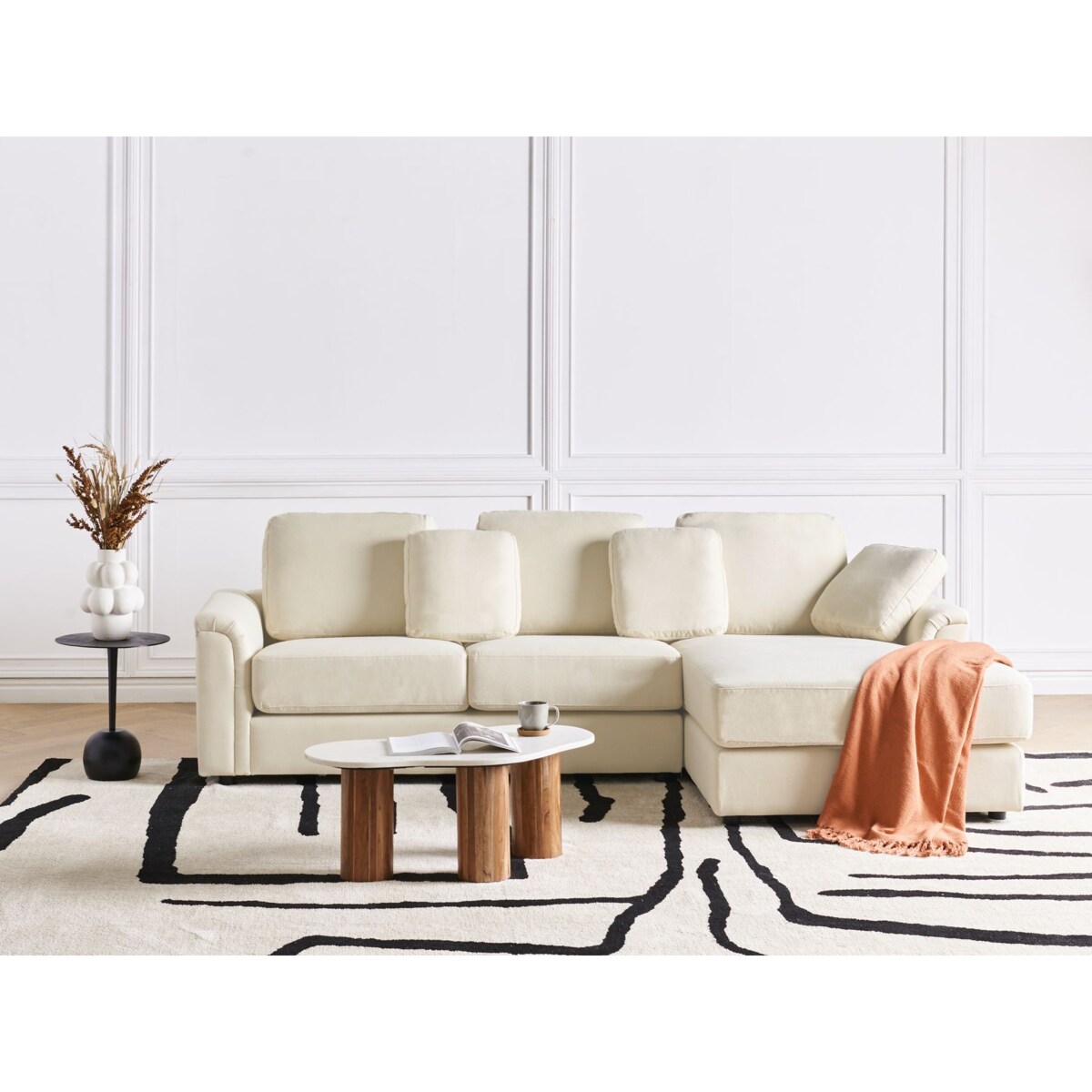 Sofa narożna lewostronna KOHLO Jasnobeżowy Tkanina Lewostronny
