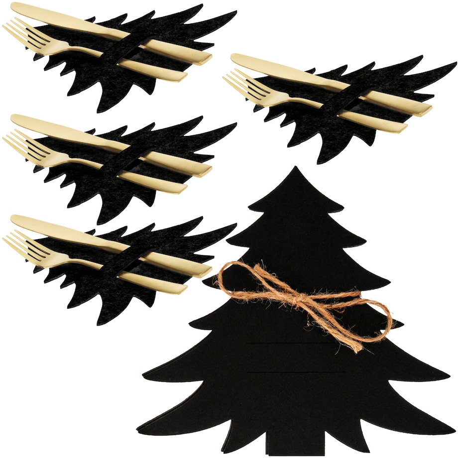 Etui Na Sztućce Świąteczne Podkładki Filcowe Zestaw 4 Sztuki Choinka Czarne