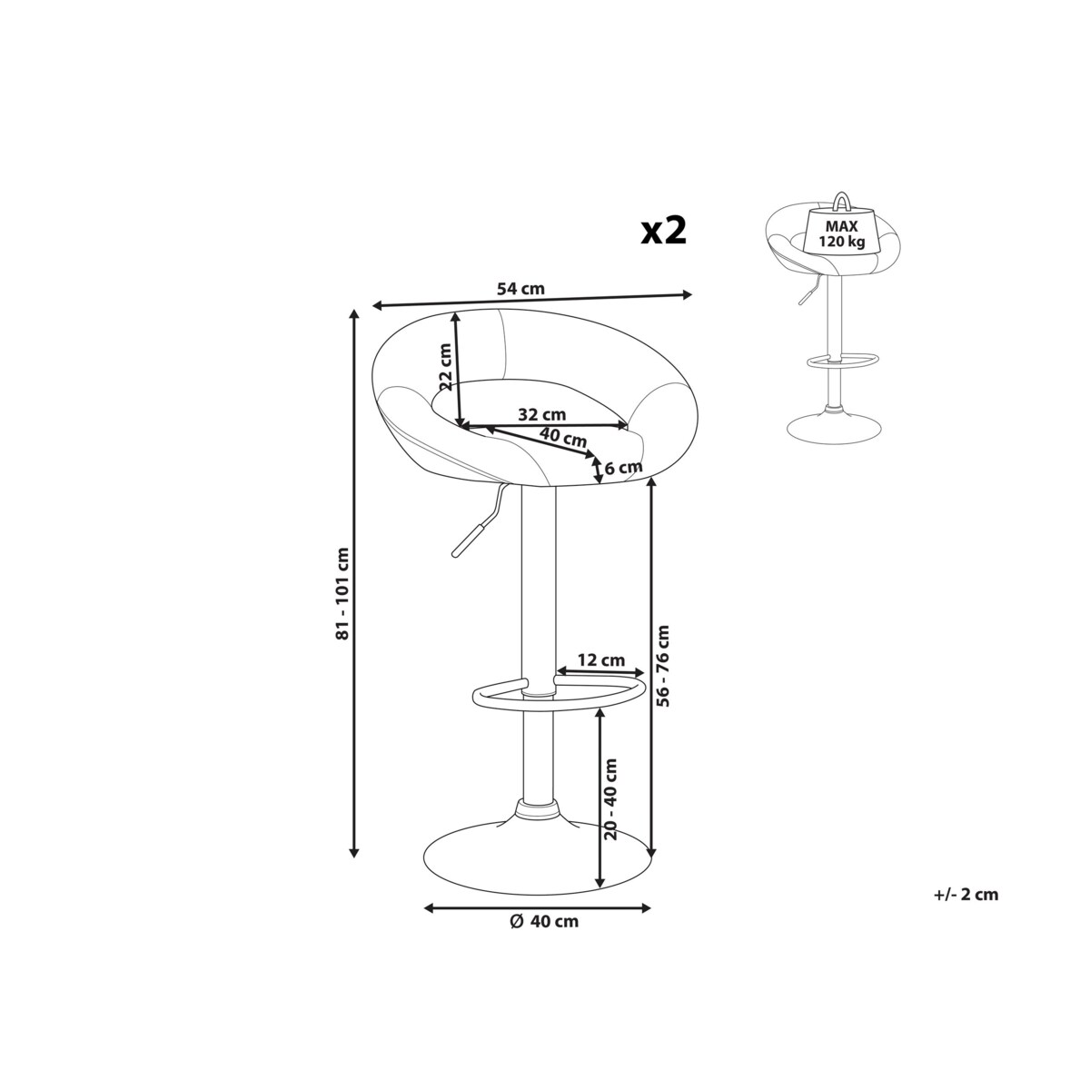 Zestaw 2 hokerów barowych regulowanych ekoskóra biały PEORIA