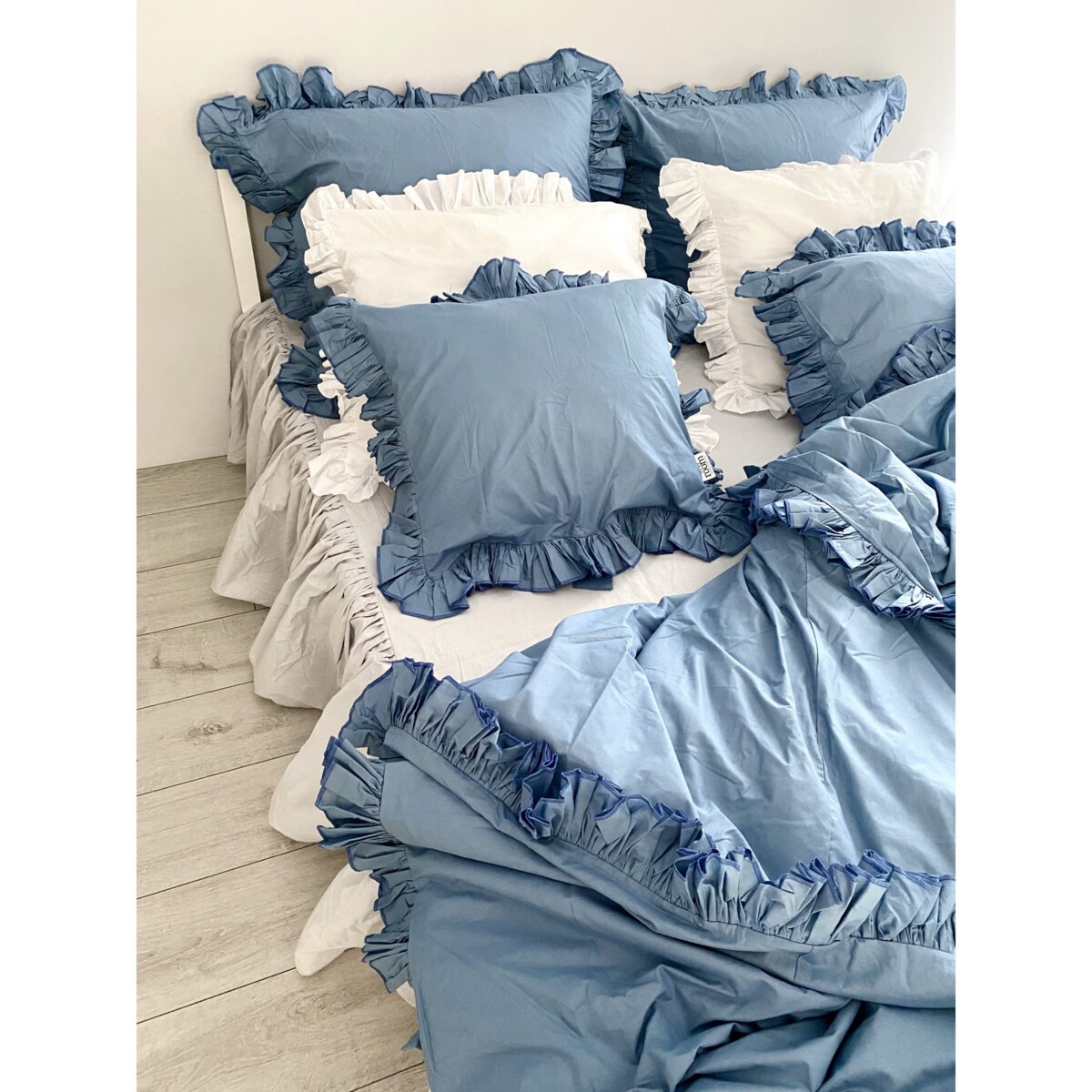 Prześcieradło Na Łóżko Bawełniane Z Ozdobną Falbanką 150X200 Cm Jasnoszare