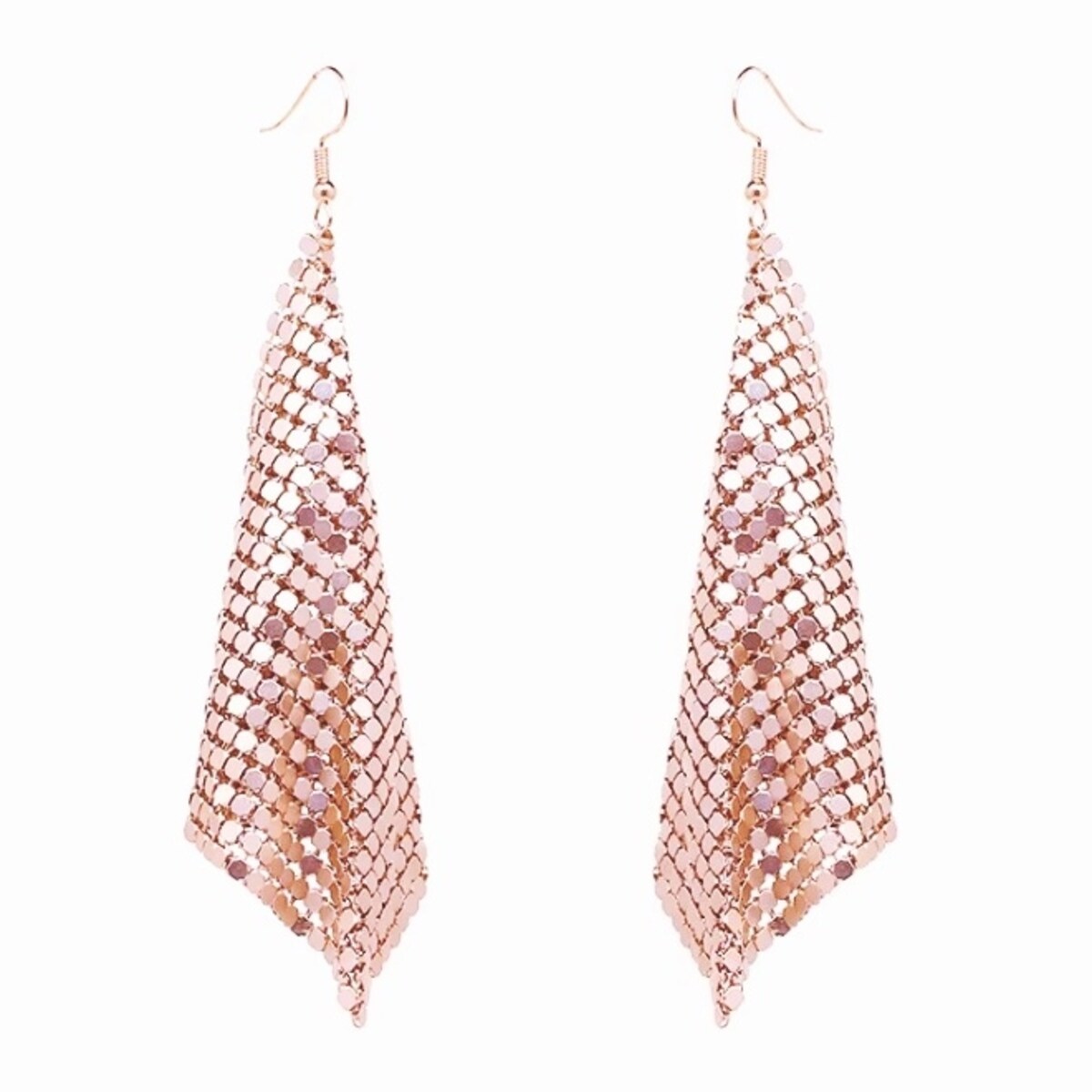 Kolczyki różowe złoto miedziane wiszące lekkie podłużne efektowne cudne