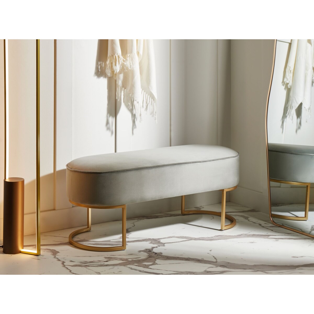 Ławka MILRY Welur Jasnoszary