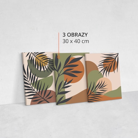 OBRAZY NA ŚCIANĘ SET ABSTRAKCJA LIŚCIE PALMOWE NATURA STYL BOHO 90x40cm