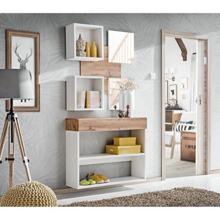 Szafka na buty wisząca EASY 2 biała/dąb wotan