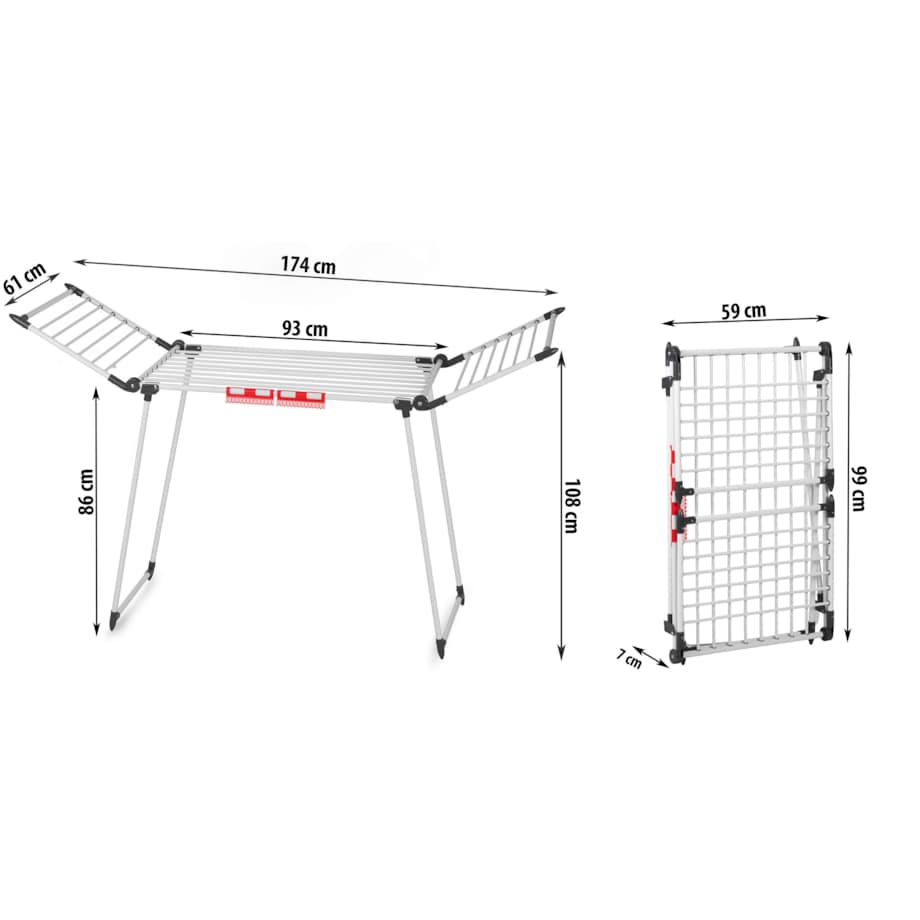 Suszarka na pranie do ubrań bielizny stojąca rozkładana 19m Massido Debora biała