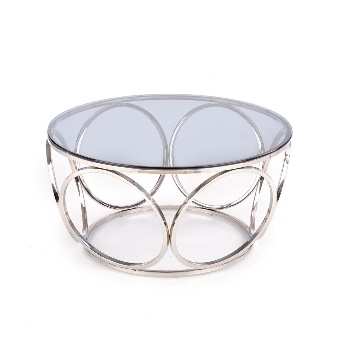 STOLIK KAWOWY Deyn OKRĄGŁY 80x44 cm SZKLANY BLAT stal