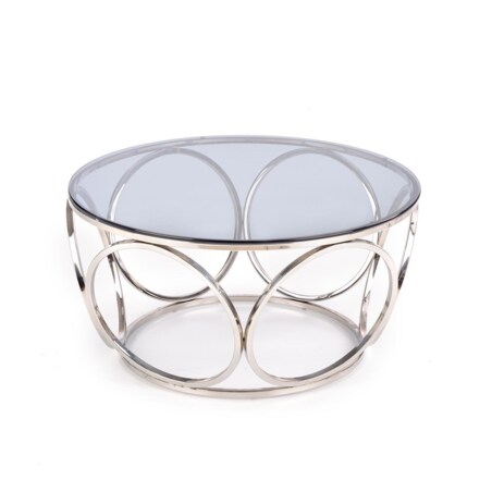 STOLIK KAWOWY Deyn OKRĄGŁY 80x44 cm SZKLANY BLAT stal