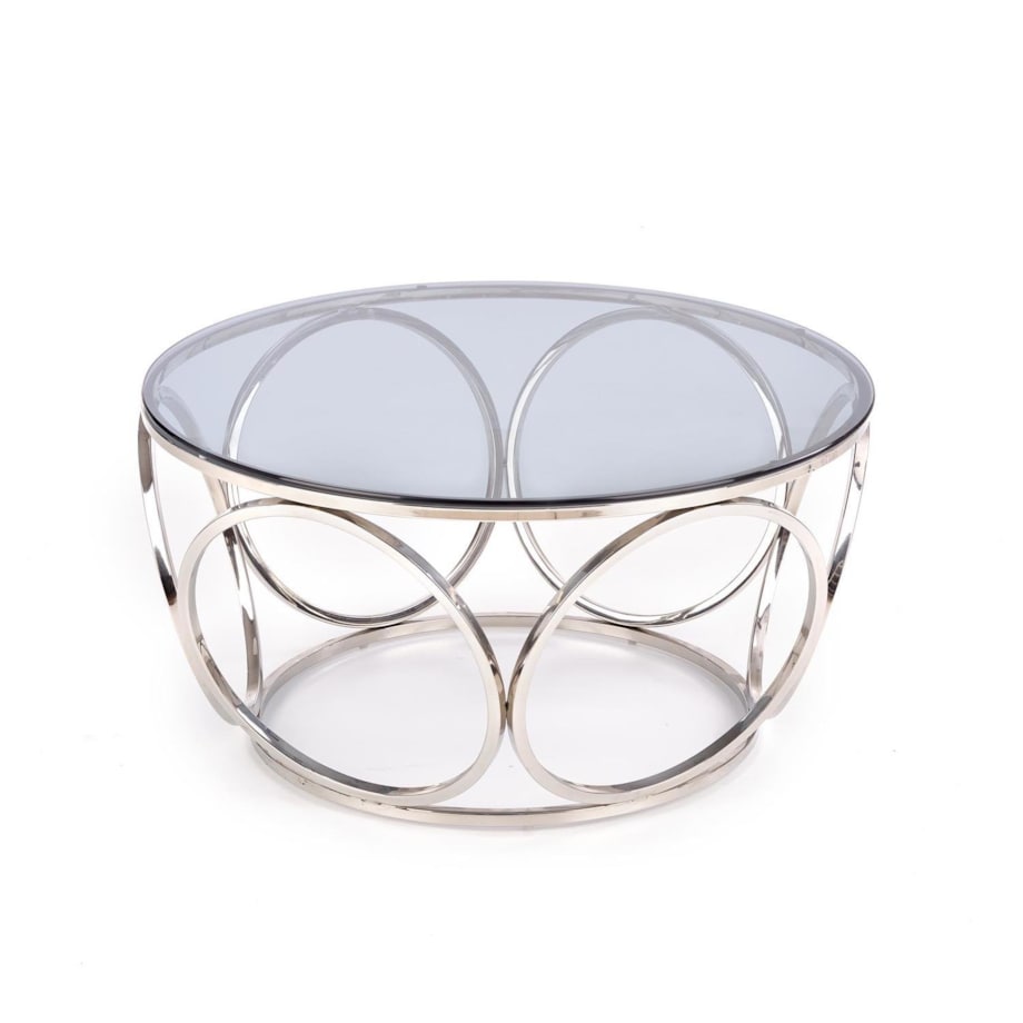 STOLIK KAWOWY Deyn OKRĄGŁY 80x44 cm SZKLANY BLAT stal