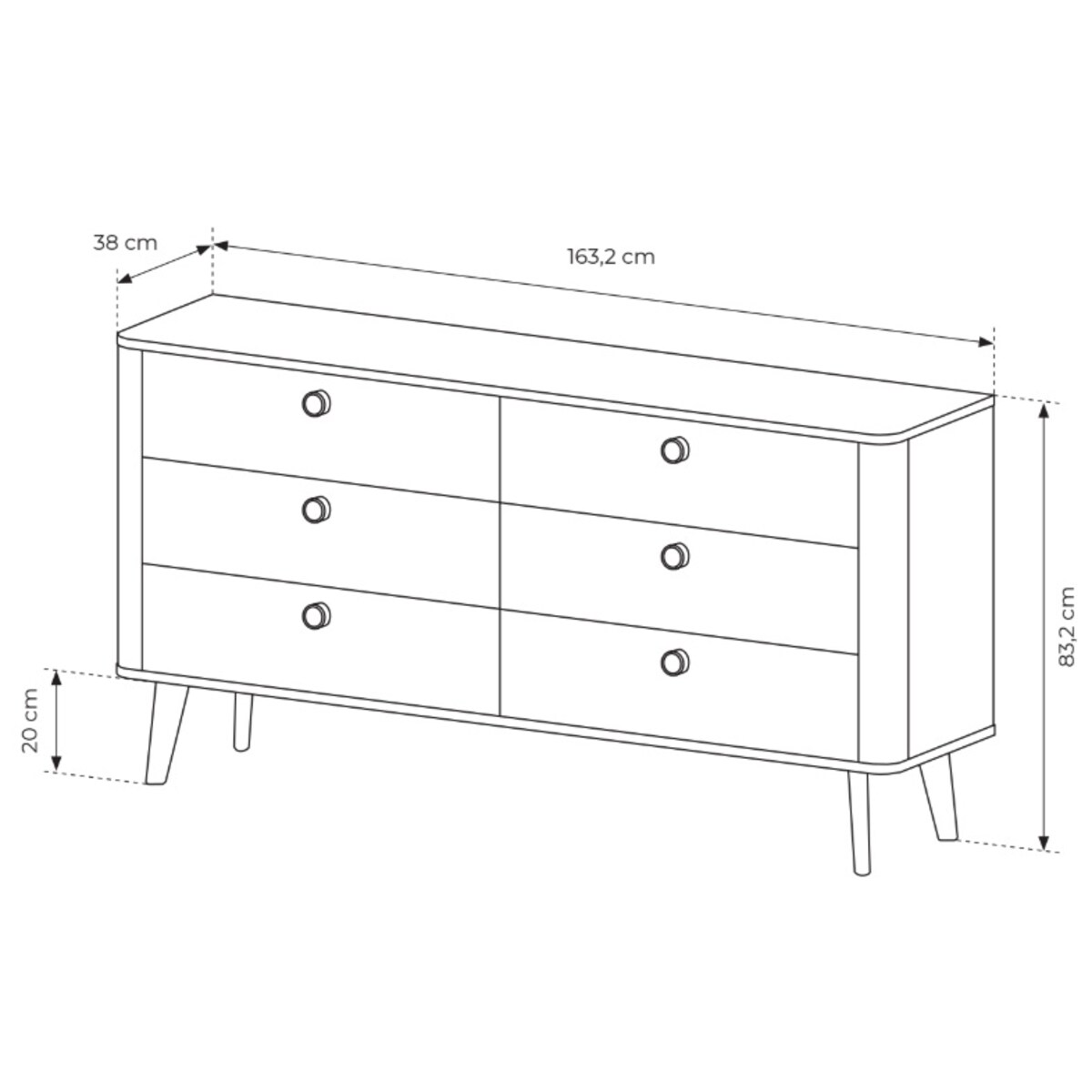 Komoda 163 6S KIKI na drewnianych nóżkach