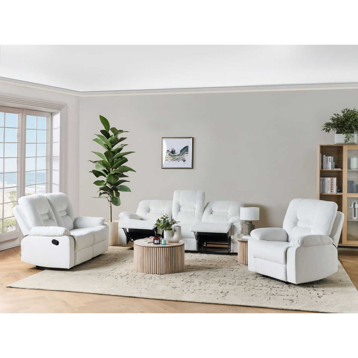 Komplet wypoczynkowy z manualną funkcją relaksu 6-osobowy biały BERGEN