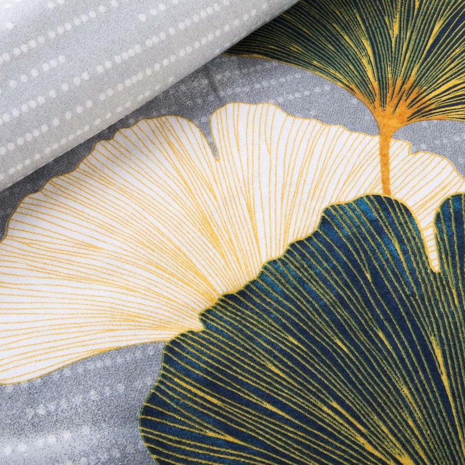 Pościel flanelowa 180x200 Solenne Light szara, liście miłorzębu, Flanelove