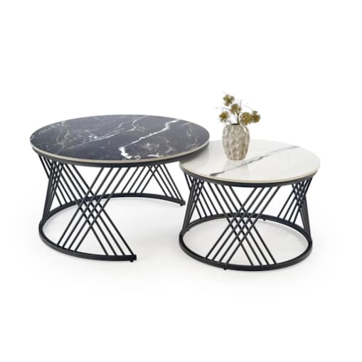 Zestaw 2 stolików kawowych FLAMINGO czarny marmur/biały marmur