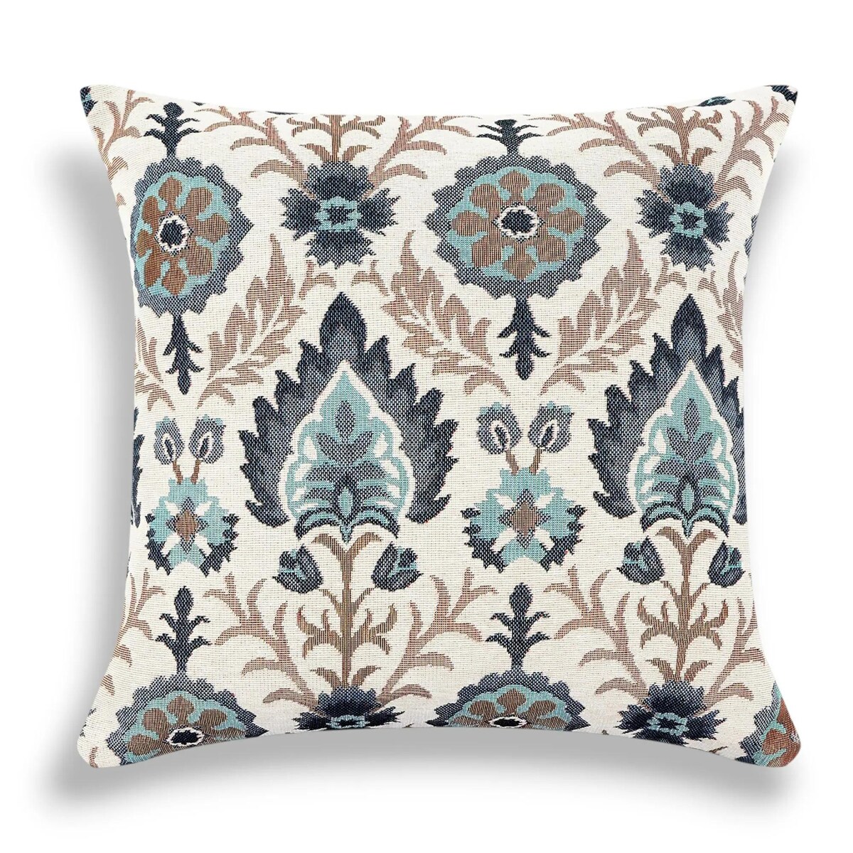 Folkowa poduszka gobelinowa 45x45 Aria - kremowo niebieska