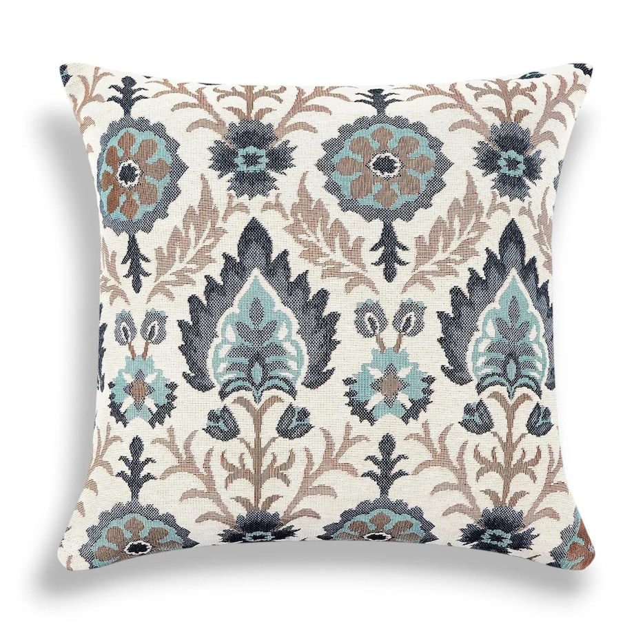 Folkowa poduszka gobelinowa 45x45 Aria - kremowo niebieska