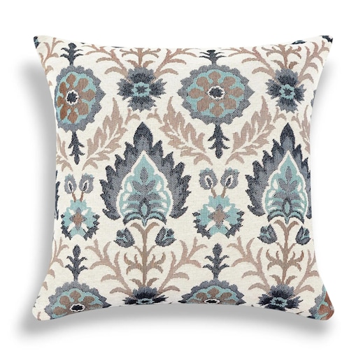 Folkowa poduszka gobelinowa 45x45 Aria - kremowo niebieska