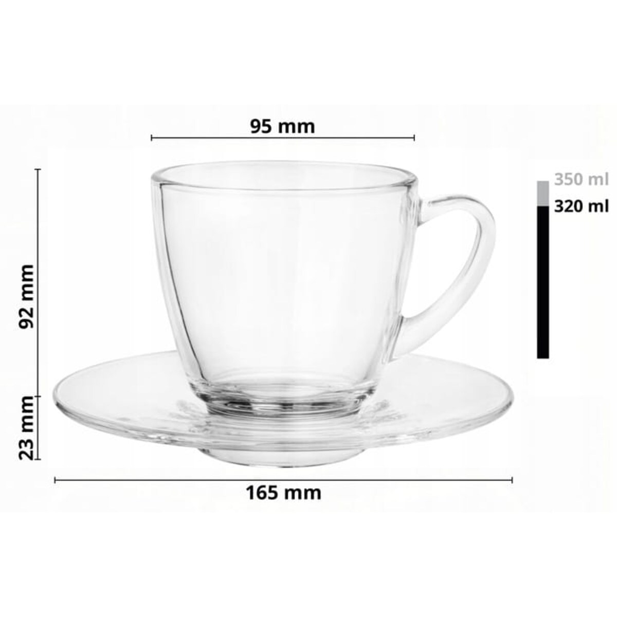 Filiżanka szklana Luna 320ml ze spodkiem DUŻA POJEMNA od GLASMARK