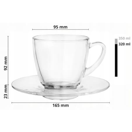 Filiżanka szklana Luna 320ml ze spodkiem DUŻA POJEMNA od GLASMARK