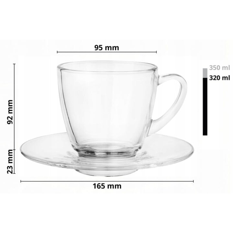Filiżanka szklana Luna 320ml ze spodkiem DUŻA POJEMNA od GLASMARK
