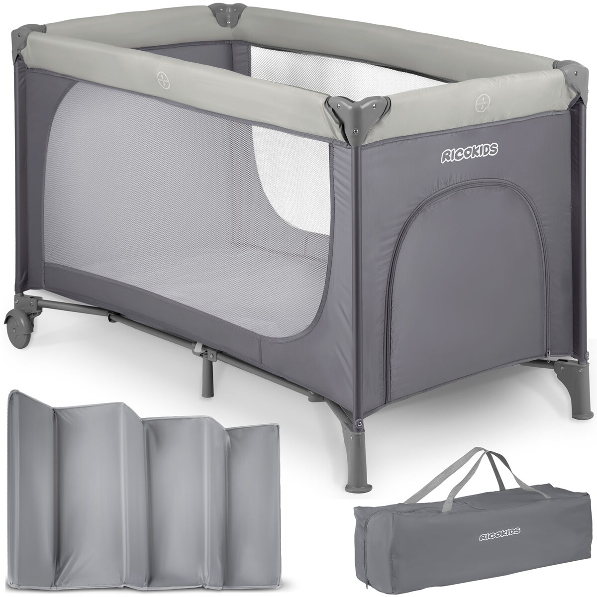 Łóżeczko turystyczne dla dziecka składane podróżne kojec Ricokids + materac + torba