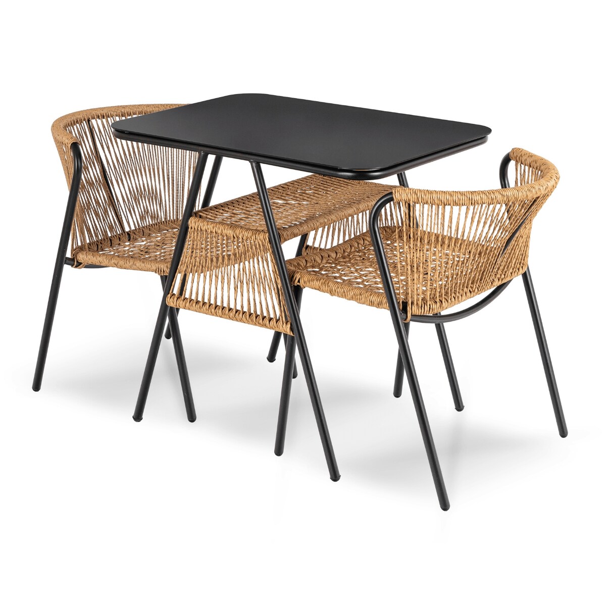 Zestaw 2 Krzesła Ogrodowe I Stolik Rattan Na Ogród Balkon Taras Brąz TRISTE