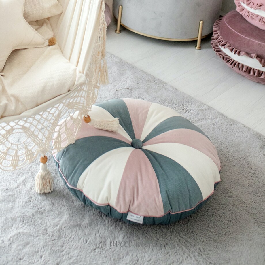 Pufa dla dzieci Grey Velvet patchworkowe siedzisko