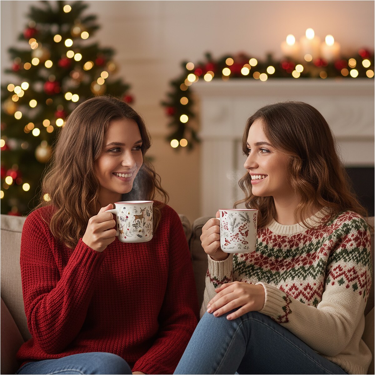 Kubek Z Uchem Świąteczny 400 Ml Porcelanowy Zimowy Świąteczny