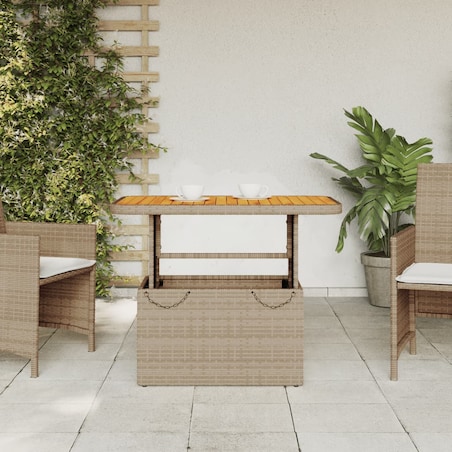 vidaXL Stół ogrodowy, beżowy, 90x55x71 cm, polirattan i akacja
