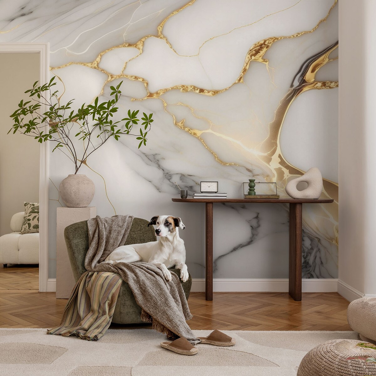 Fototapeta flizelinowa 416x254 cm - Marmurowa elegancja, tapeta ścienna biała