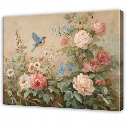 Obraz Do Sypialni Salonu Na Płótnie Kwiaty Vintage Beżowy 60x40