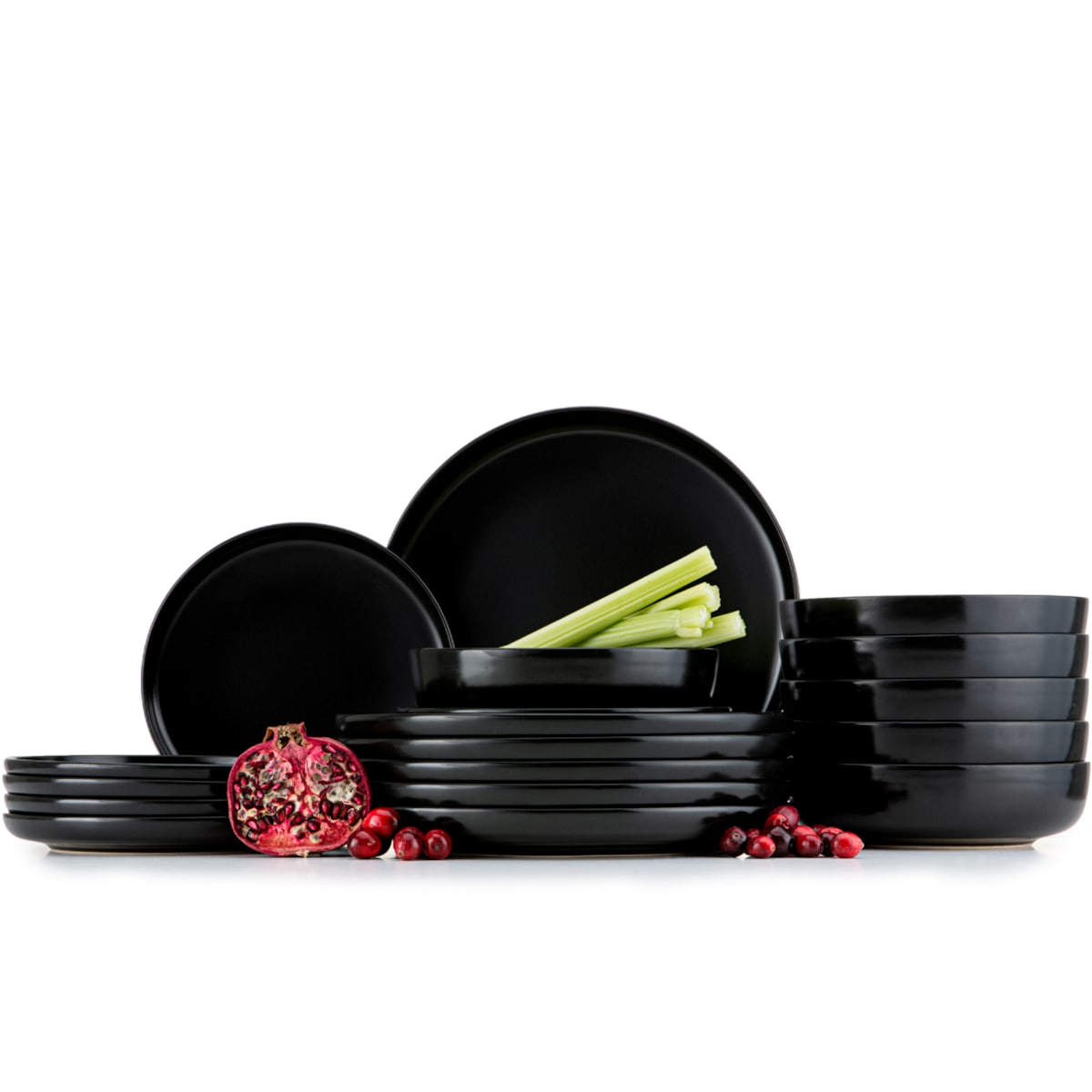 KONSIMO VICTO Elegancki zestaw obiadowy 6-osobowy w kolorze czarnym matowym (18 elementów)