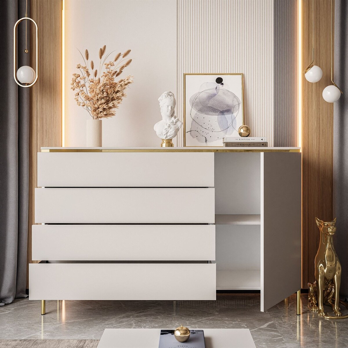 Komoda z szufladami AURORA KASZMIR 4S1D proste złote nogi
